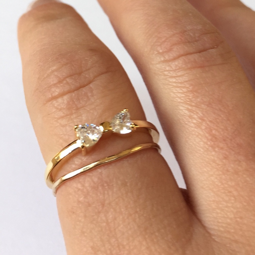 Delicate Gold Diamond CZ Bow Ring Layering Jewelry - Picture 2 of 5